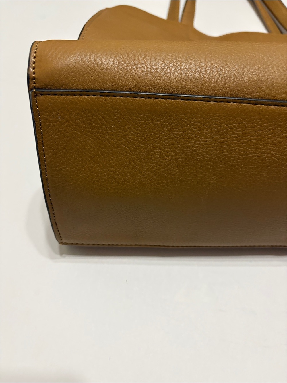 Vince Camuto Cognac Pebbled Leather Large Tote Bag Front Zip - Picture 7 of 10